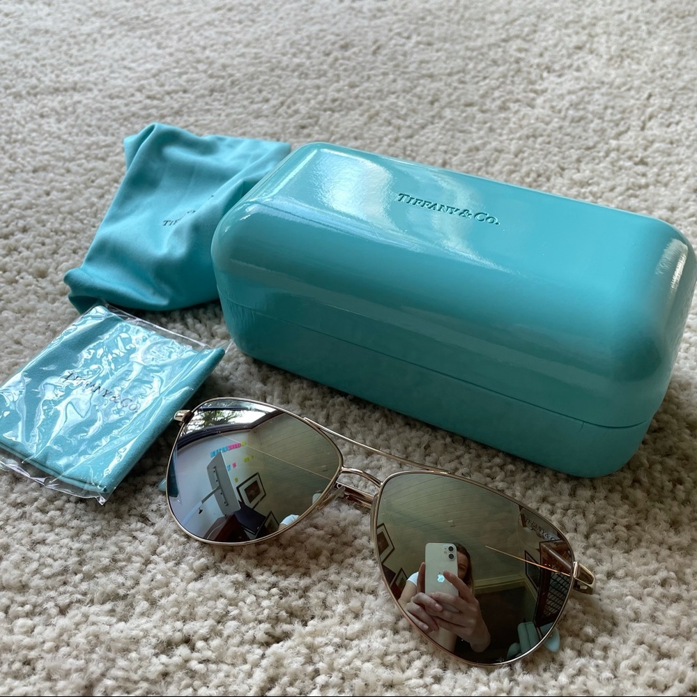 Tiffany & Co. Women's Aviator Sunglasses with Gold Frames and Tiffany Blue Case